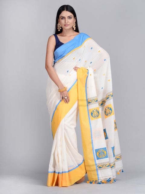

Mitera White Pure Cotton Woven Design Taant Saree