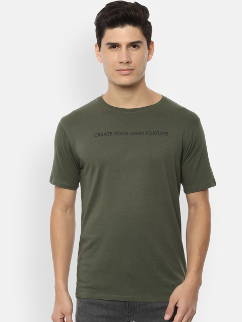 

V Dot Men Olive Green Solid Round Neck T-shirt