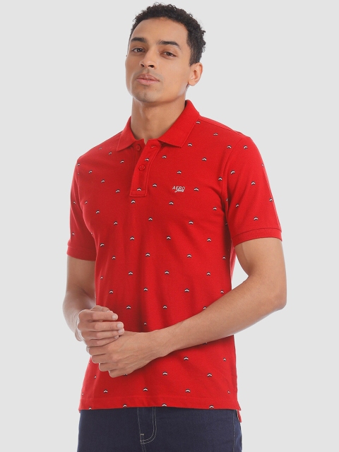 

Aeropostale Men Red Printed Polo Collar T-shirt