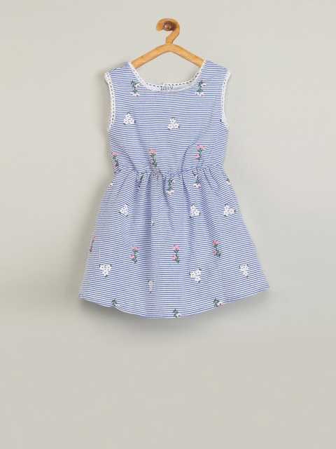 

max Girls Blue Striped Fit and Flare Dress