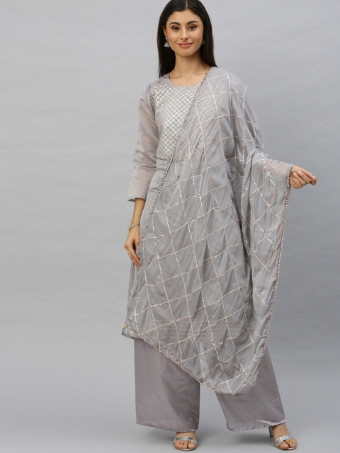 

Ishin Grey & Silver-Toned Silk Blend Unstitched Dress Material