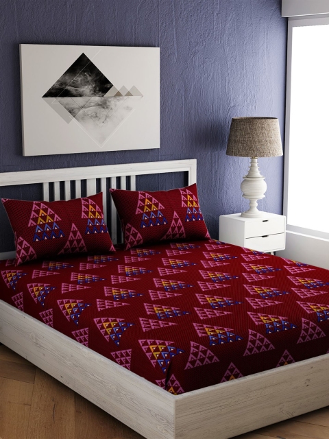 

EverHOME Maroon Geometric 300 TC Cotton 1 King Bedsheet with 2 Pillow Covers