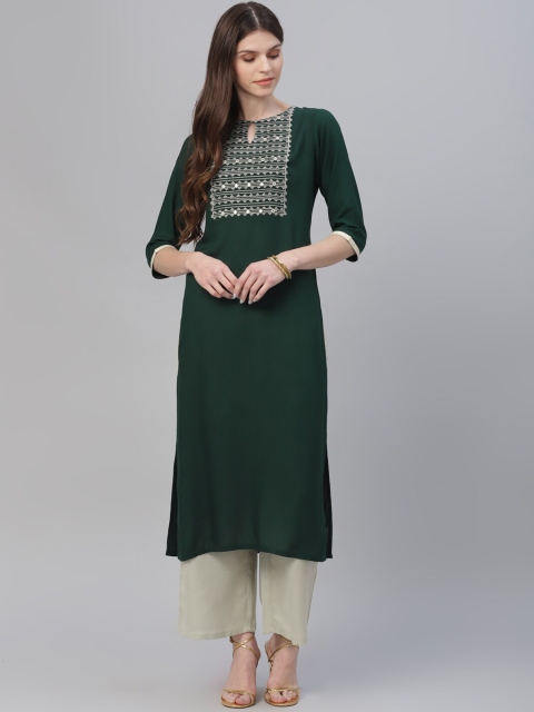 GERUA Women Green & Beige Yoke Design Kurta with Palazzos