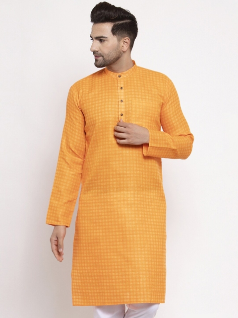 

Jompers Men Yellow Woven Design Straight Kurta