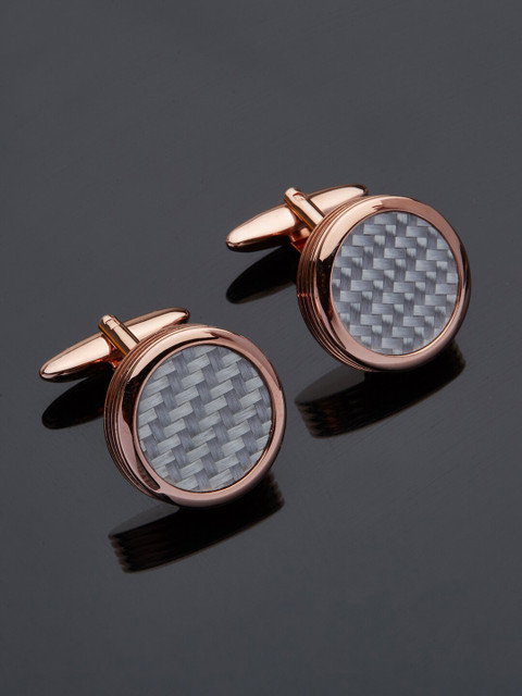 

shaze Men Rose Gold-Toned & Grey Round Cufflinks