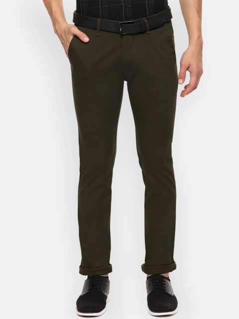 

V Dot Men Olive Green Slim Fit Solid Regular Trousers