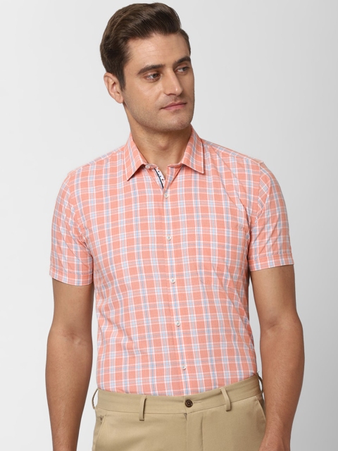 

Peter England Men Orange & Blue Slim Fit Checked Formal Shirt
