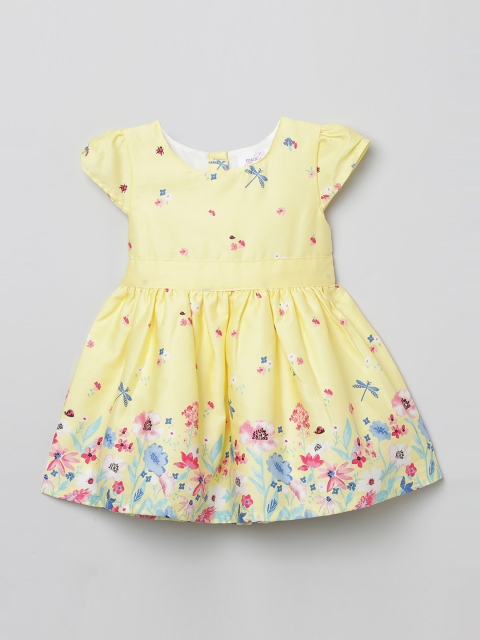 

max Girls Yellow Printed Floral Fit and Flare Dress