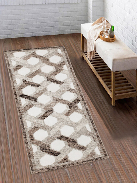 

SPACES White & Brown Geometric Print Floor Runner