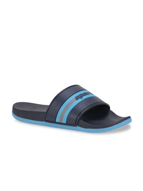 

Sparx Men Navy Blue Striped Sliders