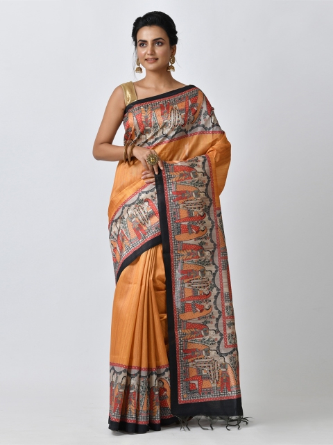 

RANGOLI Mustard & Orange Art Silk Solid Saree