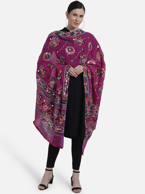 

Vastraa Fusion Women Purple Embroidered Chakachak Pattern Cotton Dupatta