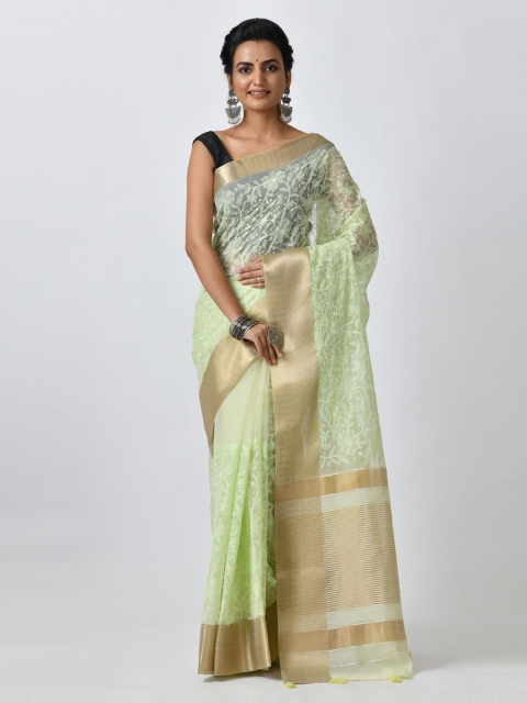 

RANGOLI Green & Gold-Toned Organza Embroidered Saree