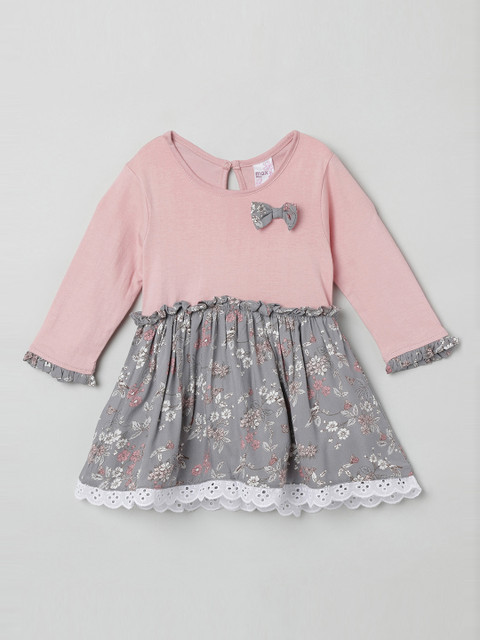 

max Girls Peach-Coloured Printed Fit and Flare Dress