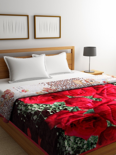 

KLOTTHE Red & Green Floral Print Double Bed Blanket