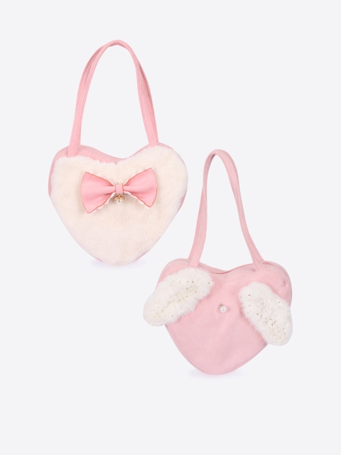 

CUTECUMBER Girls Set Of 2 Pink & Cream-Coloured Solid Shoulder Bags