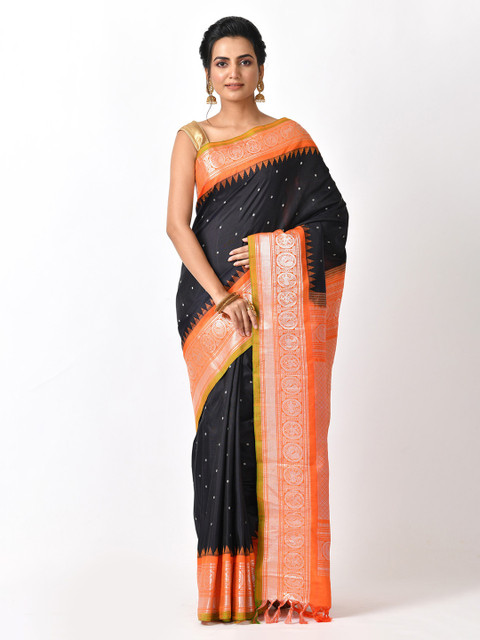 

RANGOLI Black & Orange Art Silk Woven Design Saree