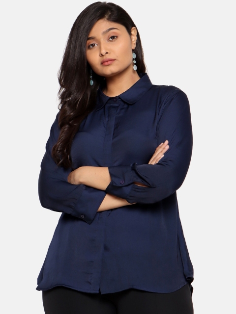 

The Pink Moon Women Navy Blue Regular Fit Solid Casual Shirt