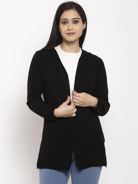 

Global Republic Women Black Solid Hooded Front Open Cardigan