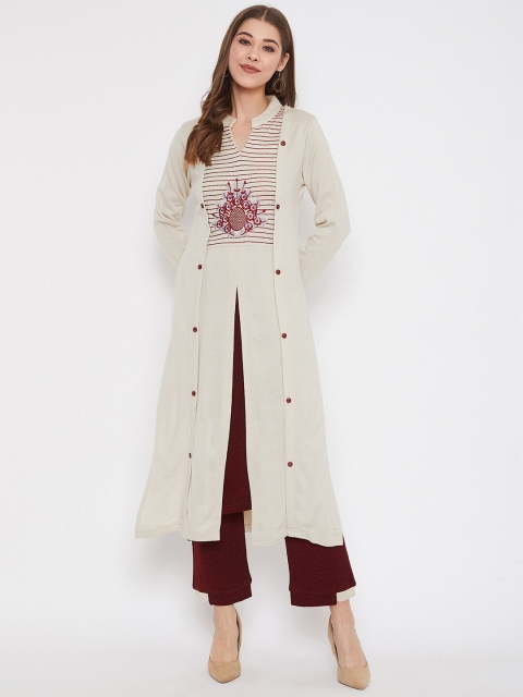 

Zigo Women Off-White & Maroon Embroidered Kurta with Palazzos