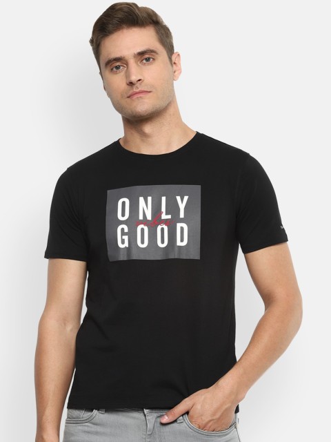 

V Dot Men Black Printed Round Neck T-shirt