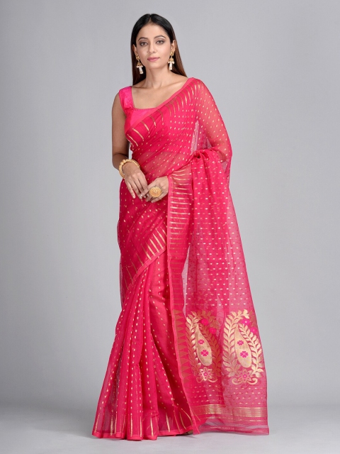 

Mitera Pink Silk Cotton Woven Design Jamdani Saree