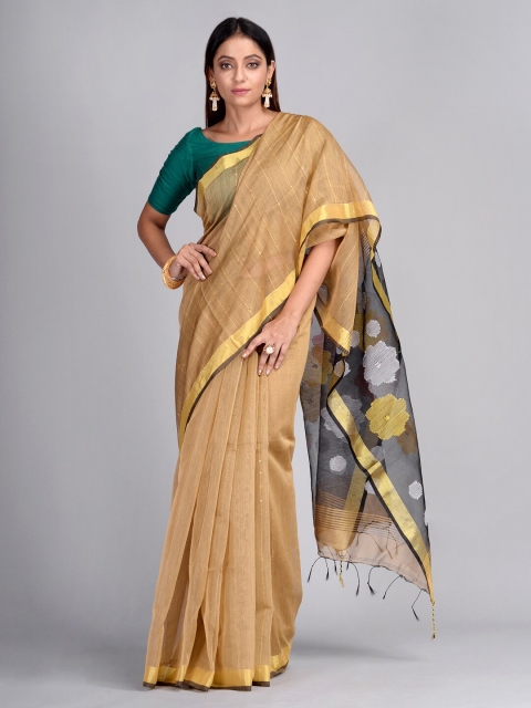 

Mitera Beige Cotton Blend Solid Taant Saree