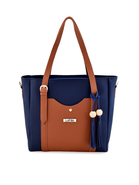 

LaFille Navy Blue & Bronze-Toned Colourblocked Handheld Bag