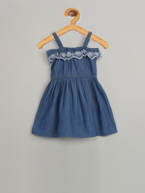 max Girls Blue Solid Fit and Flare Dress