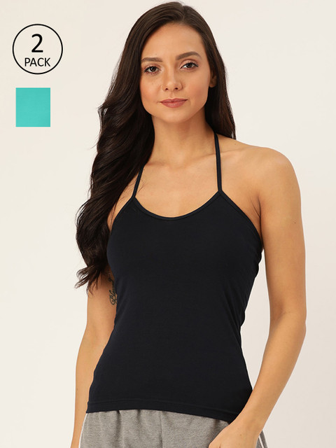 

Lady Lyka Women Pack of 2 Solid Camisoles, Black