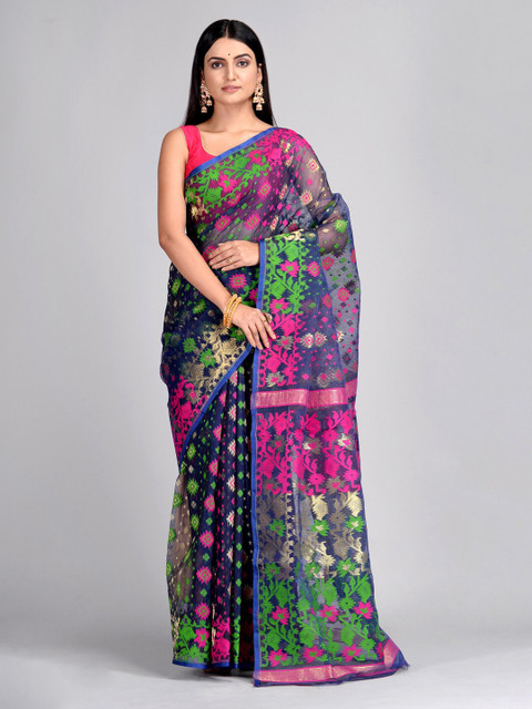 

Mitera Multicoloured Silk Cotton Woven Design Jamdani Saree, Multi