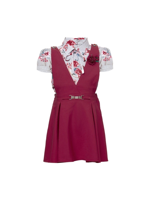 

Tiny Baby Girls Maroon & Mauve Printed Skirt Top Set