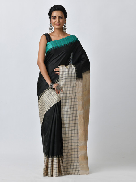 

RANGOLI Black & Gold-Toned Art Silk Solid Saree