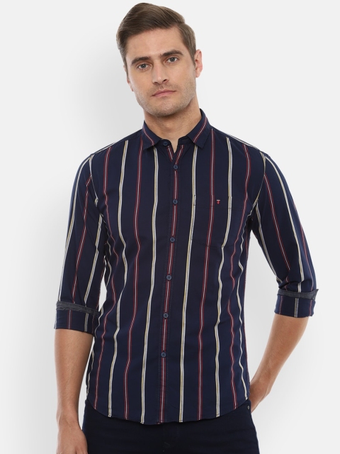 

Louis Philippe Jeans Men Navy Blue Slim Fit Striped Casual Shirt