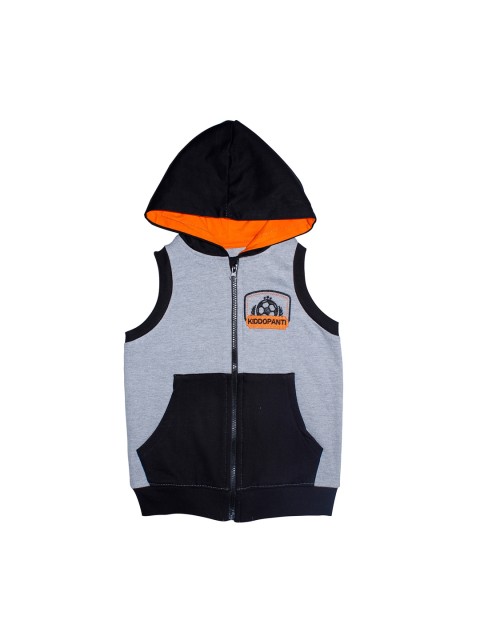

KiddoPanti Boys Grey & Black Colourblocked Hooded Sweatshirt