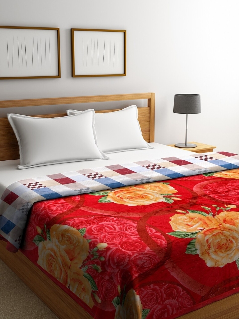 

KLOTTHE Red & Orange Floral Printed 800 GSM Blanket