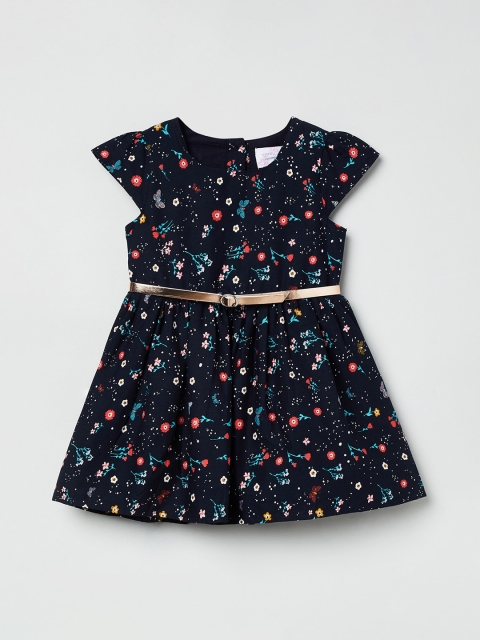 

max Girls Navy Blue Floral Printed Fit and Flare Dress