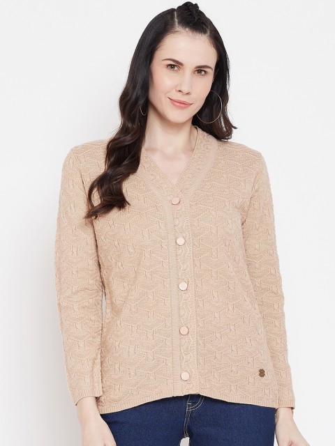 

NEVA Women Beige Geometric Knitted Pattern Cardigan