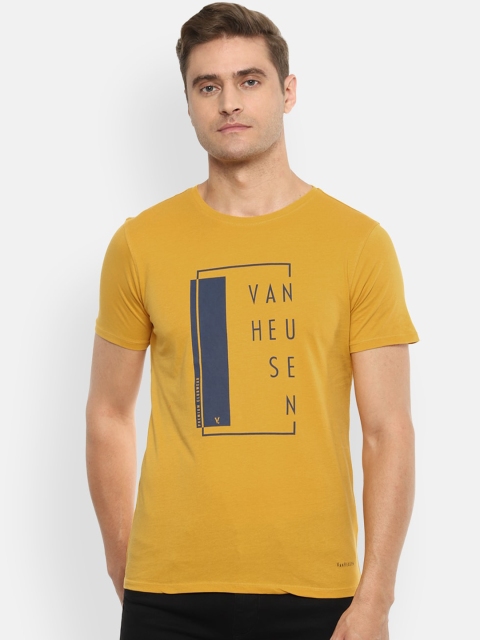 

V Dot Men Yellow Printed Round Neck T-shirt