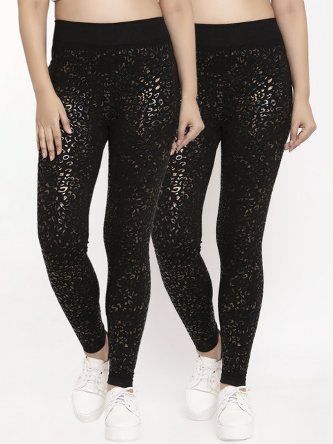 

KLOTTHE Women Pack Of 2 Black Printed Skinny-Fit Treggings