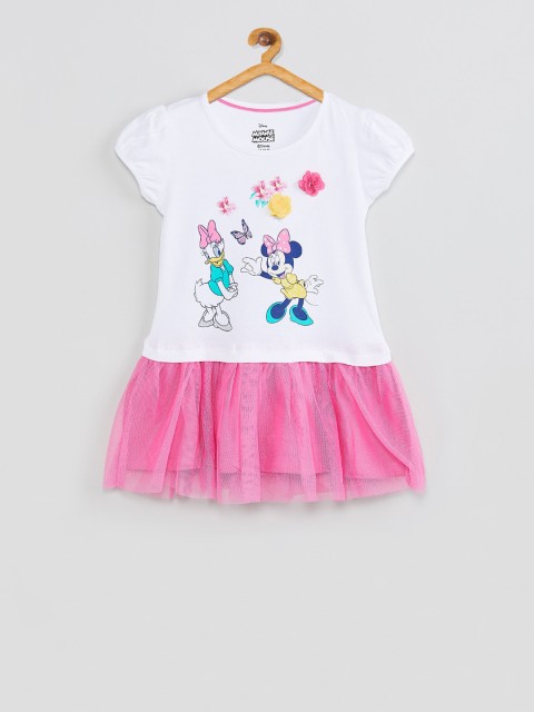 

max Girls White Mickey & Friends Printed Drop-Waist Dress