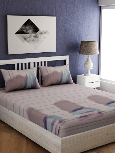 

EverHOME Beige & Blue Striped 300 TC Superfine Double Bedsheet With Pillow Covers