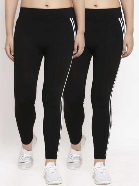 

KLOTTHE Women Pack of 2 Ankle-Length Skinny-Fit Treggings, Black