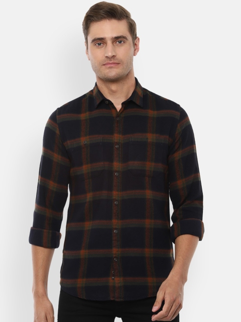 

Louis Philippe Jeans Men Black & Orange Slim Fit Checked Casual Shirt