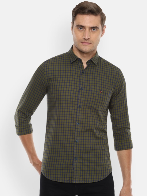 

Louis Philippe Sport Men Olive Green & Navy Blue Slim Fit Checked Casual Shirt