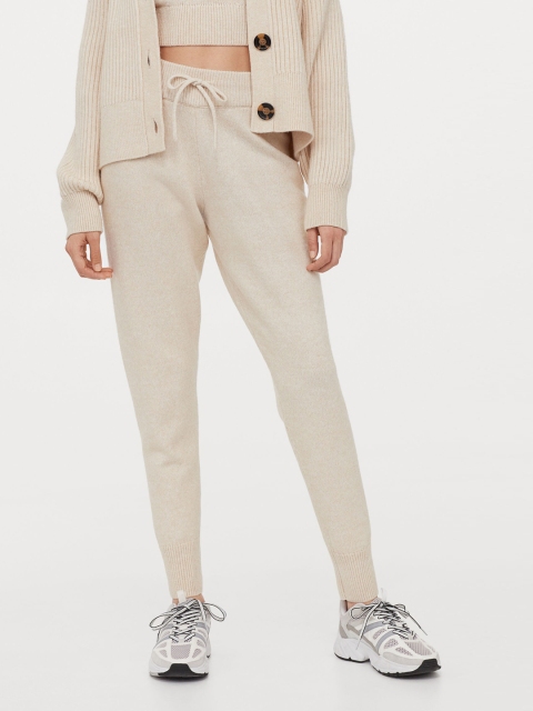 

H&M Women Beige Solid Knitted Sustainable Joggers