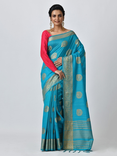 

RANGOLI Turquoise Blue Art Silk Woven Design Tussar Saree