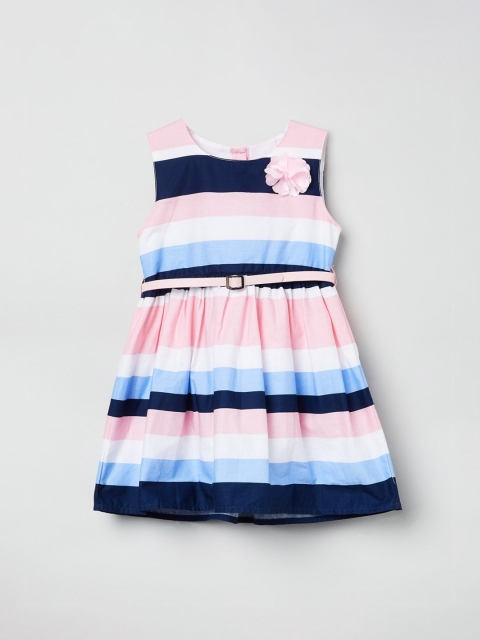 

max Girls White Striped Fit and Flare Dress