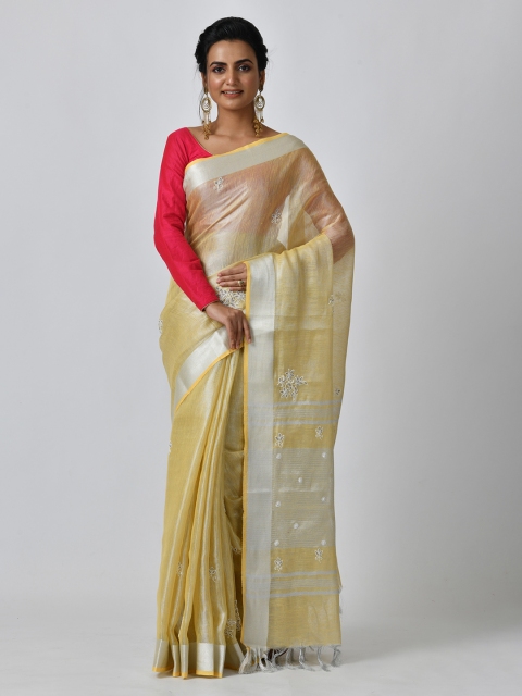 

RANGOLI Yellow & Silver-Toned Art Silk Embroidered Saree