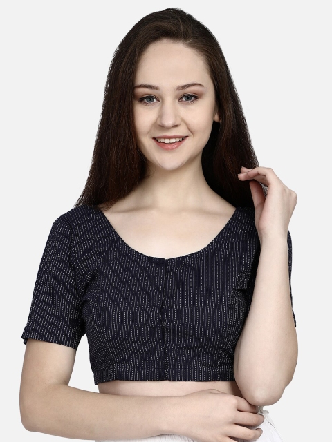 

Molcha Women Black & White Striped Non-Padded Fitted Saree Blouse